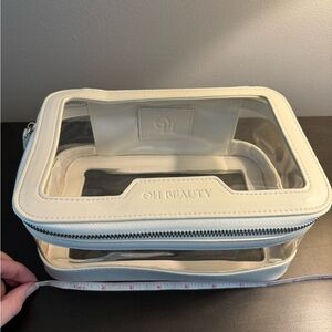 Oh Beauty Clear Beige Zippered Makeup Bag Skincare Tolietries 8.5 x 6 x 5” NEW